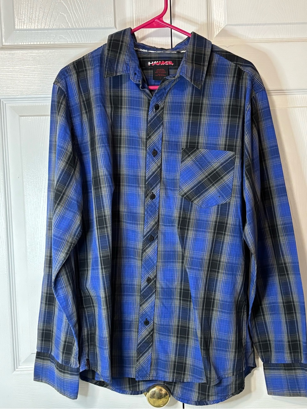 Tony Hawk Blue Plaid Button-Up Shirt - Men's Casual Long Sleeve Sz L EUC